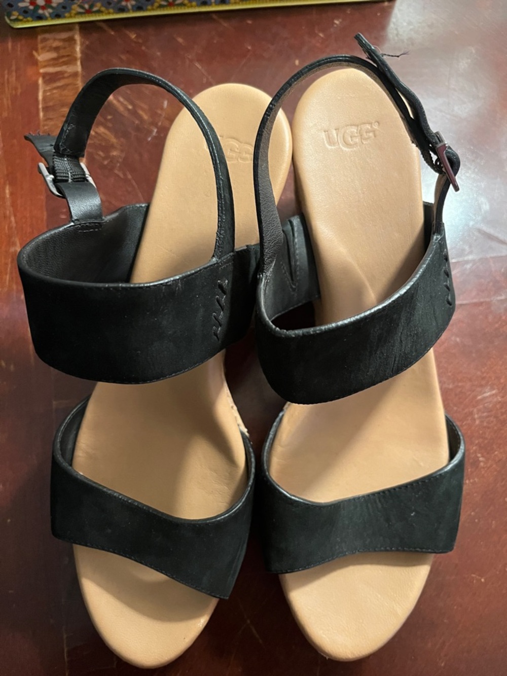 UGG Black Cork Wedge Sandals for Women
